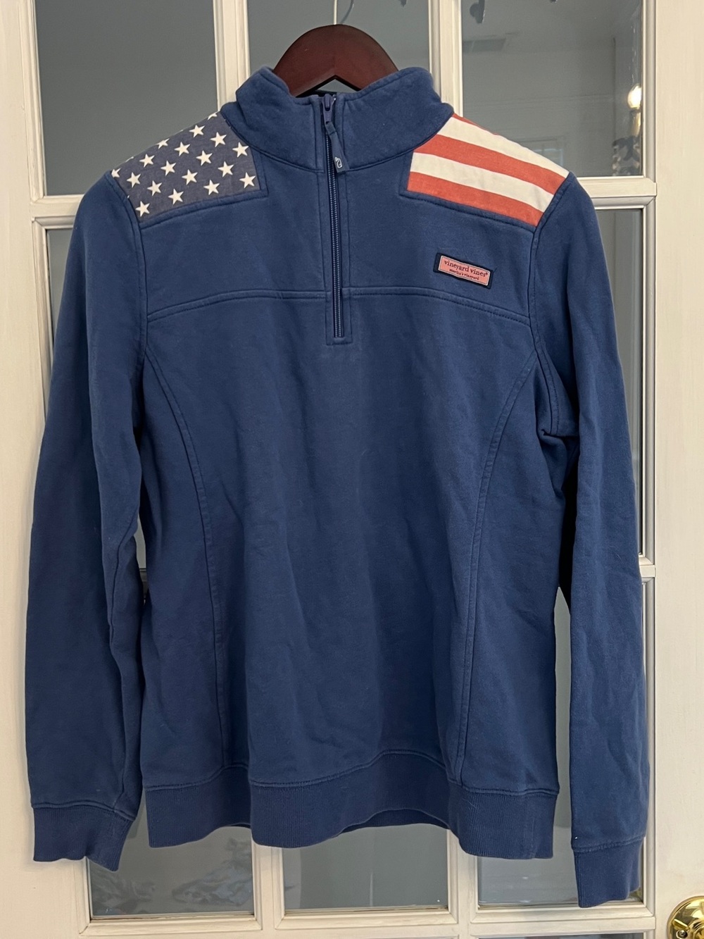 VINEYARD VINES Women’s Navy Blue American Flag 1/4 Zip Shep Shirt Size M